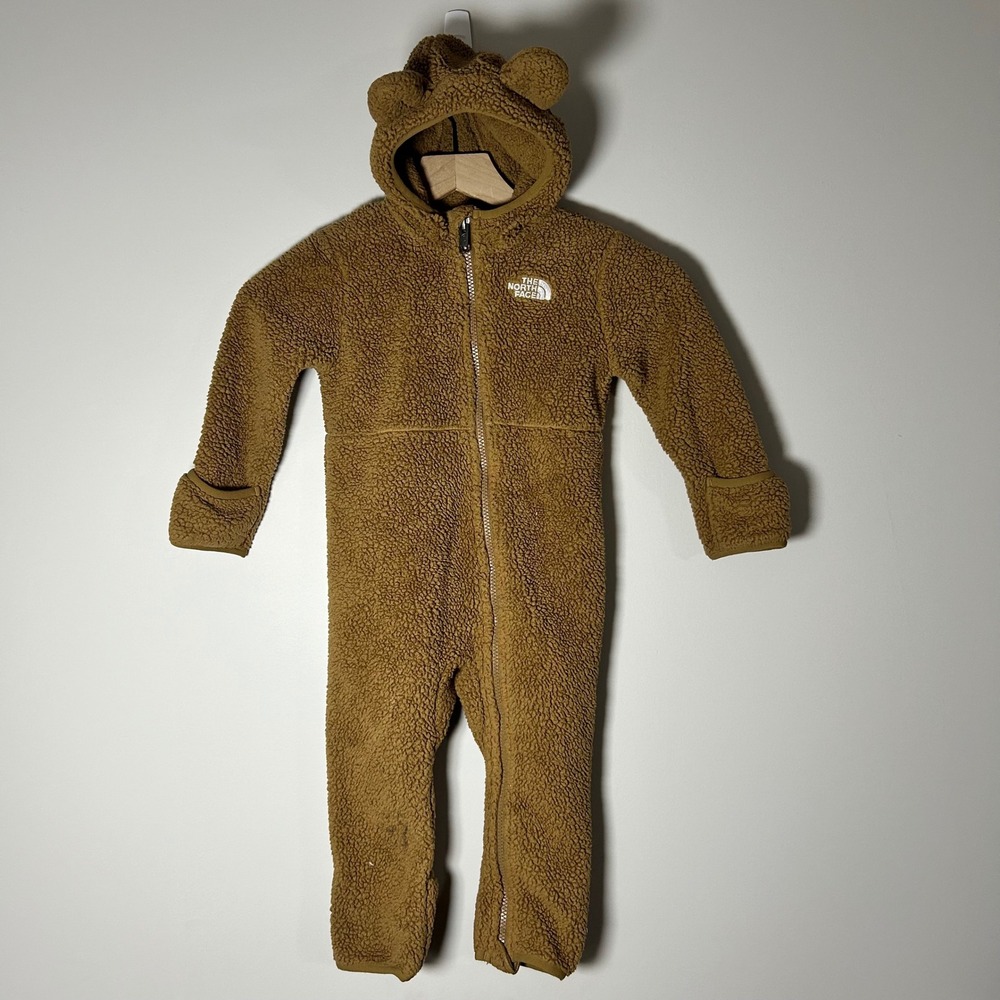 The North Face Fleece Bunting Baby 18-24M Brown Bear Ear Hooded Sherpa Romper